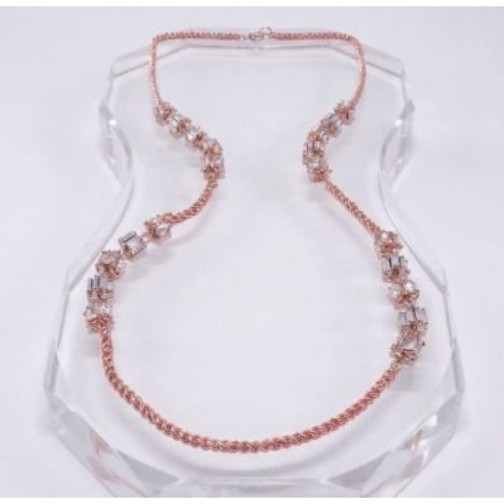 Lee Angel Women's Crystal Baguette and Ring Long Rope Statement Necklace NWT 398
